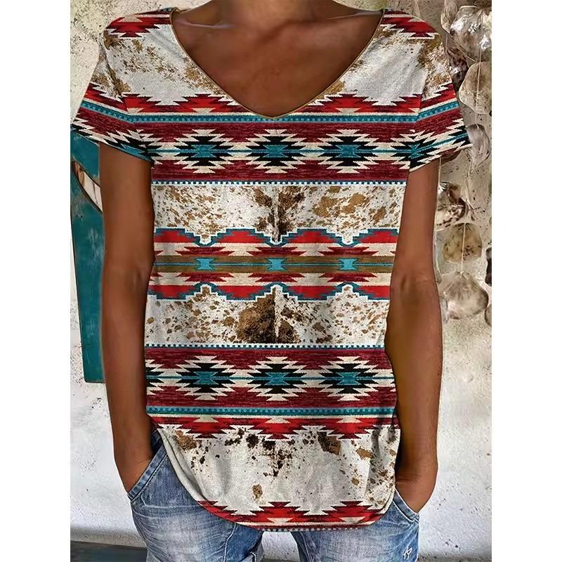 Футболки с индийским слоном, женская уличная футболка с этническим геометрическим рисунком и 3D принтом, футболка с v-образным вырезом, Harajuku Y2k, футболки большого размера, одежда