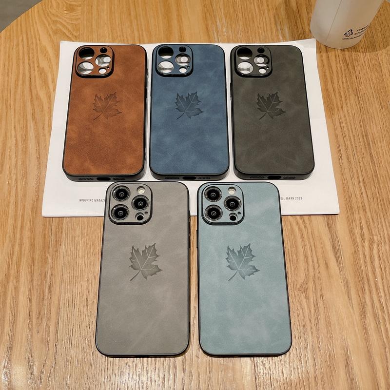 Модный чехол для телефона из натуральной кожи ягненка для iPhone 16 15 14 13 Pro Max 12 Pro 11 17, кленовый лист, противоударный, однотонный, матовый, мягкий чехол