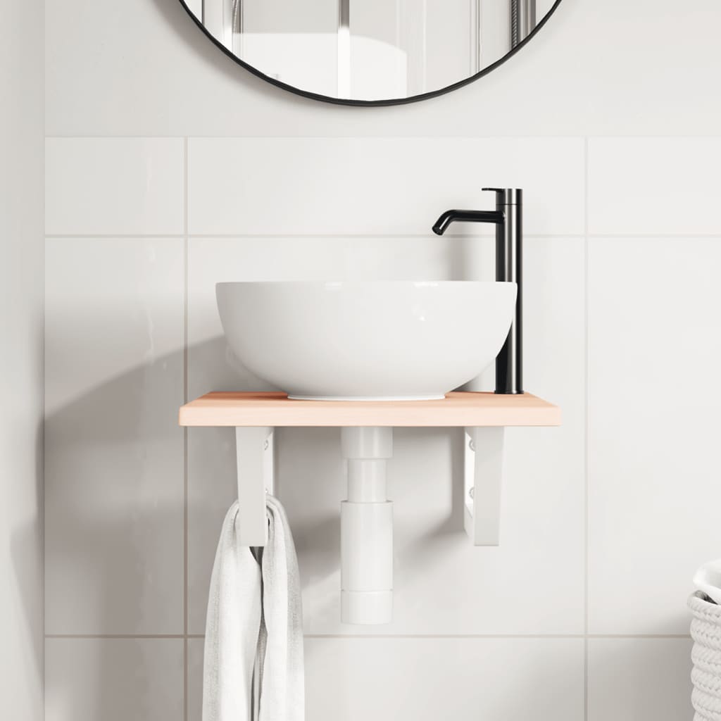 Washbasin Top with Mounting Bracket Steel and Solid Oak Wood