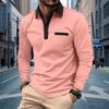 2024 Autumn Men's Solid Color Casual Long-Sleeve Button-Down Collar Polo Shirt with Pocket