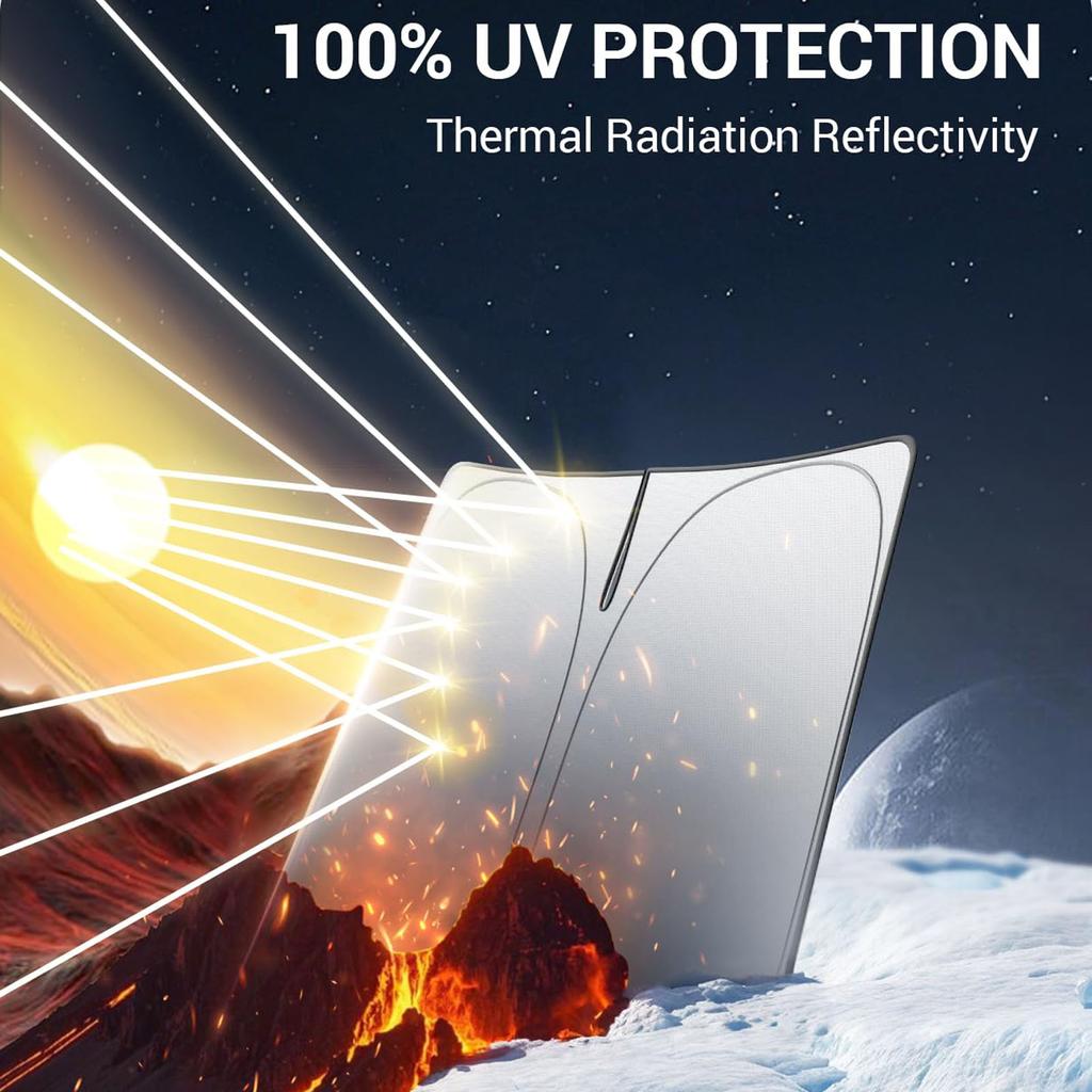 BASENOR 2017-2026 Model Y Model 3 Солнцезащитный экран на лобовое стекло, Складная шторка от солнца на переднее окно, Полное покрытие, Теплозащитный УФ-козырек Аксессуары (Стандартный/Премиум/