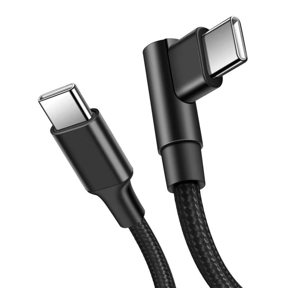 Плетеный USB C кабель из нейлона, длина 1 м, с изгибом под 90 градусов, USB на Type-C адаптер для iPhone/Samsung/Tesla/Huawei/Xiaomi/MacBook