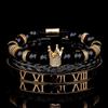 European-American Retro Crown Black Agate Tiger Eye Bracelet with Roman Numeral Stainless Steel Bangle