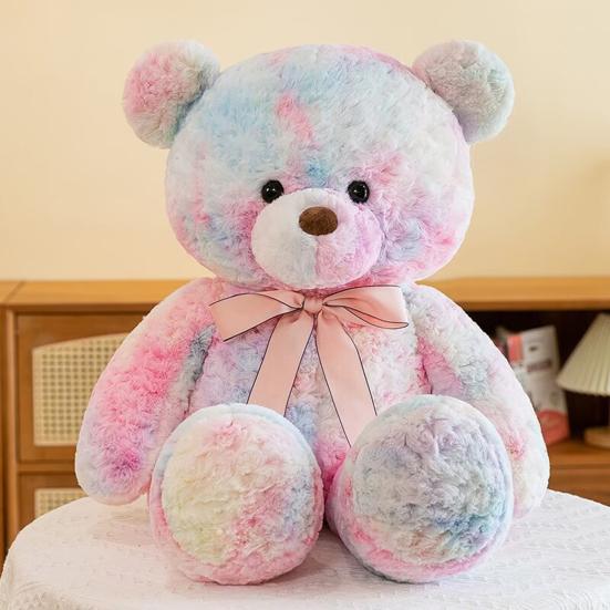 Bear Doll Dreamy Gradient Color Giant Size Girl Plush Toy with Bowknot Decor Valentine Day Home Decor
