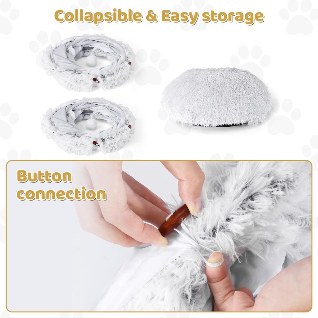 Odoland 85 см туннель для кошек Donut 160 см длинный туннель для кошек S с отсутствием игрушки для кошек для маленьких больших серых кроватей, форма, подушка, пушистая, игра, упражнения,