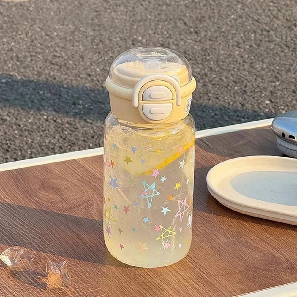 with Straw Star Water Bottle 500ML Drinking Bottle Kawaii Water Tumbler Ice Coffee