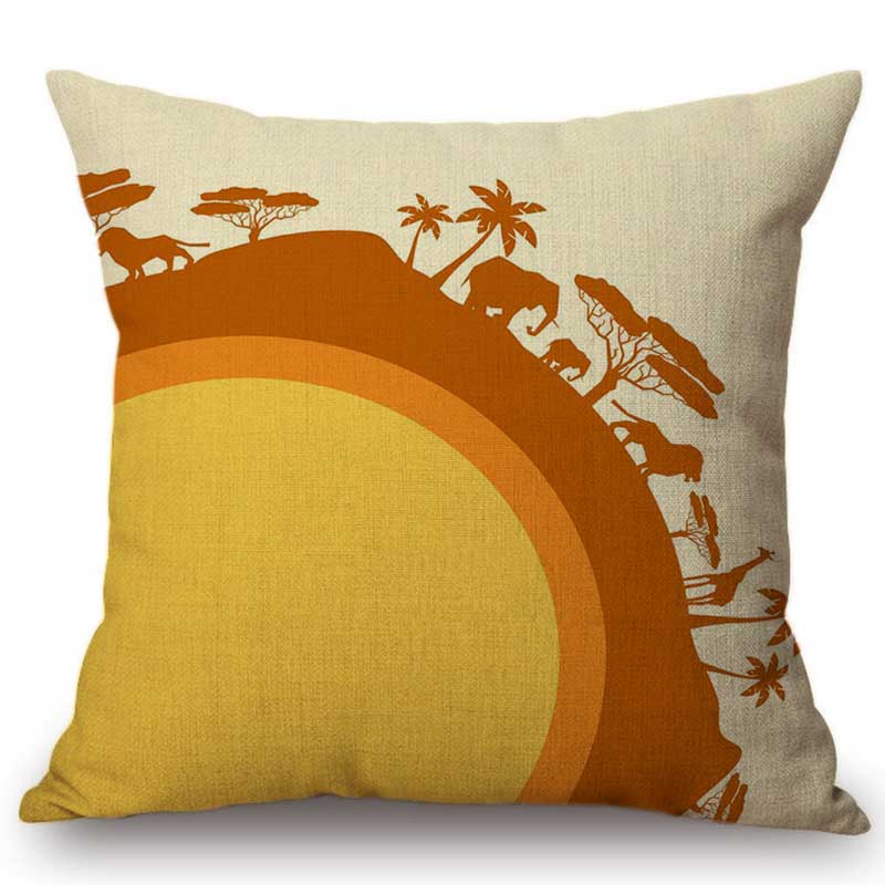 Nordic Africa Style Elephant Lion Mask Spear Art Sofa Decoration Pillow Case Cotton Linen Animal Exotic Car Pillow Cushion Cover