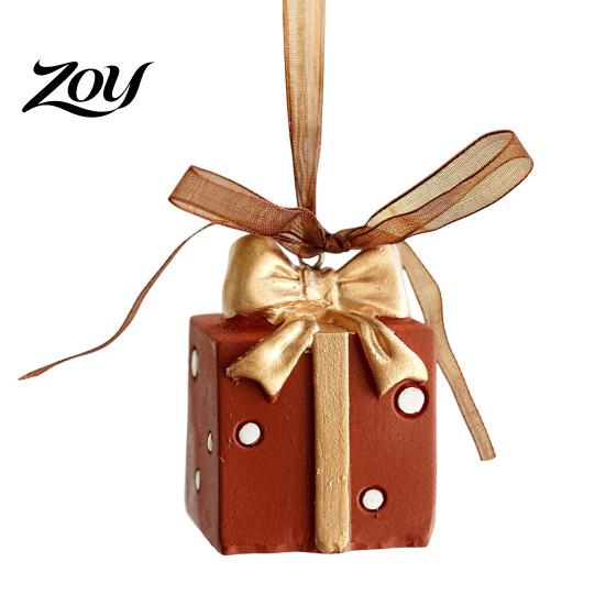 Gift Box Embellishments Christmas Resin Animal Ornament, Vintage Hanging Decor with Ribbon, Cute Bow Souvenirs Dog Santa Bear Patterns Xmas