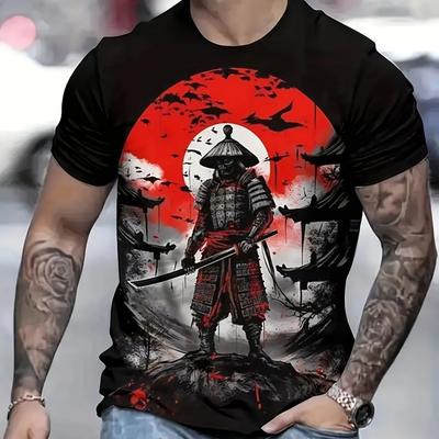 Японская футболка Oni Samurai с коротким рукавом, уличная мужская футболка