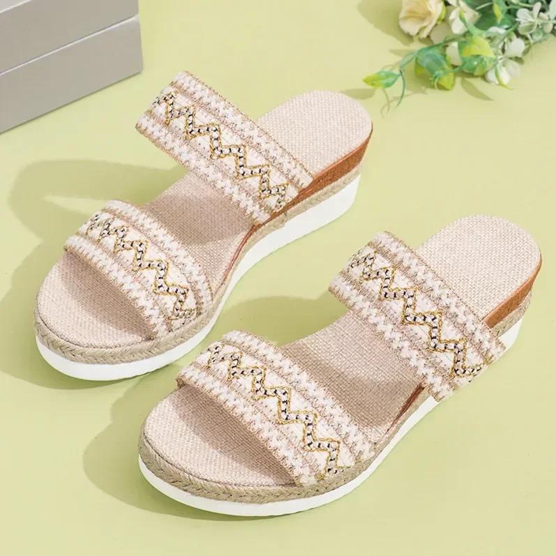 Women's Wedge Sandals 2024 Summer New Large Size Color Fish Mouth Slip-up Slippers Shoes for Women Beach Sandals Size 36-43