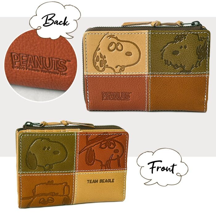 Peanuts Snoopy Bifold Genuine TEAM BEAGLE for Men and 73441 Wallet, Leather, R, Wallet, Women, (Yellow)