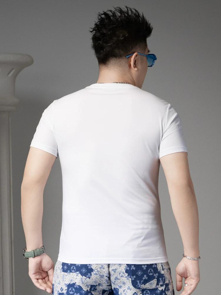 European High-End Printed Rhinestone Short-Sleeve T-Shirt Trendy Brand Top 2025 New Summer Men's Slim-Fit Half-Sleeve Tee