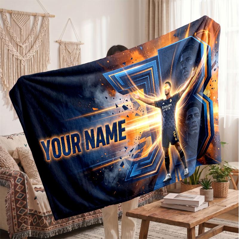 Jude Bellingham Personalized Fleece Blanket With Football Logo, Custom Name Text Soft Warm Home Throw Blanket