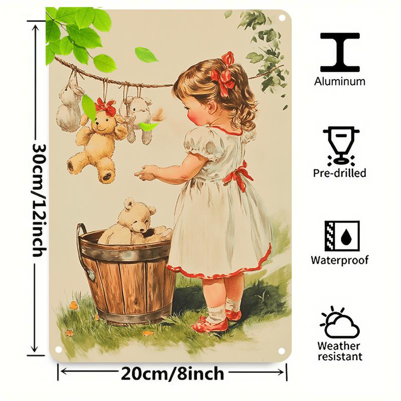 x Inch Vintage Teddy Bear Laundry Iron Sign Cute Style Bathroom Room Decor