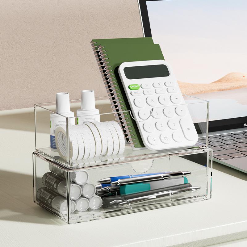 Прозрачный зеркальный шкаф-органайзер: Узкий косметический ящик и настольный органайзер для ручек