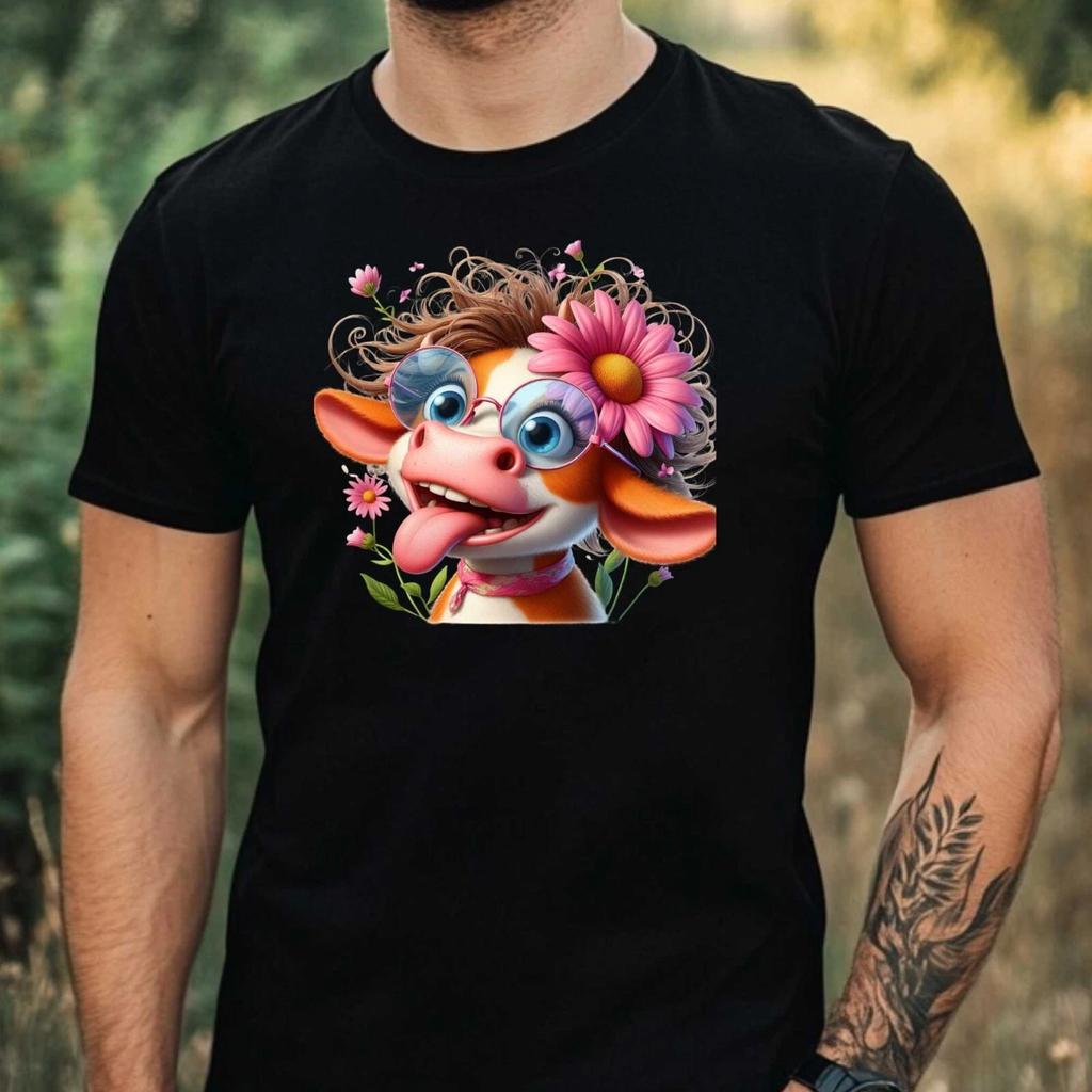 T-Shirt Herren Lustige Kuh Motiv Baumwolle Größe XS bis 5XL