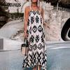Summer Women's Sleeveless Pullover Halter Dress Fashion Loose Printed Long Dress