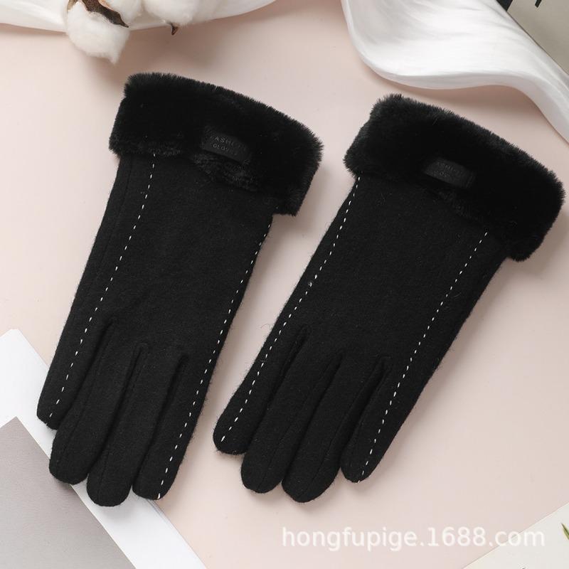 Warm Gloves Women's Wool Driving Cold-proof Piled Thickened Outdoor Windproof Riding Winter Gloves