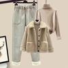 Winter Fashion  Three-piece Suit  Lamb Plush Fur Granular Fleece Jacket Sweater Casual Pants Three-piece  Professional Pants Suit Women