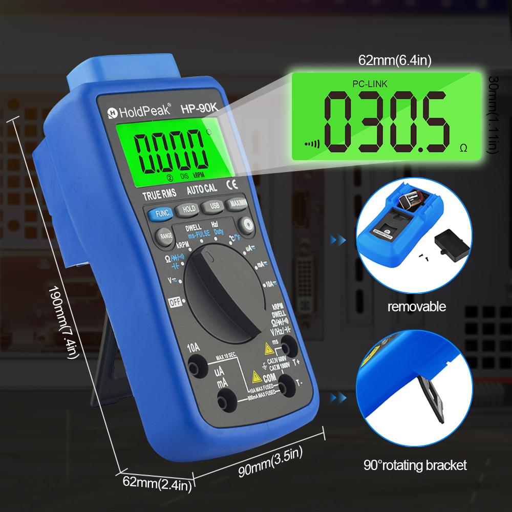 HoldPeak Engine Analyzer Tester HP-90K Auto Range Car Diagnostic Tool with Data Output by USB Automotive Multimeter Multimetro