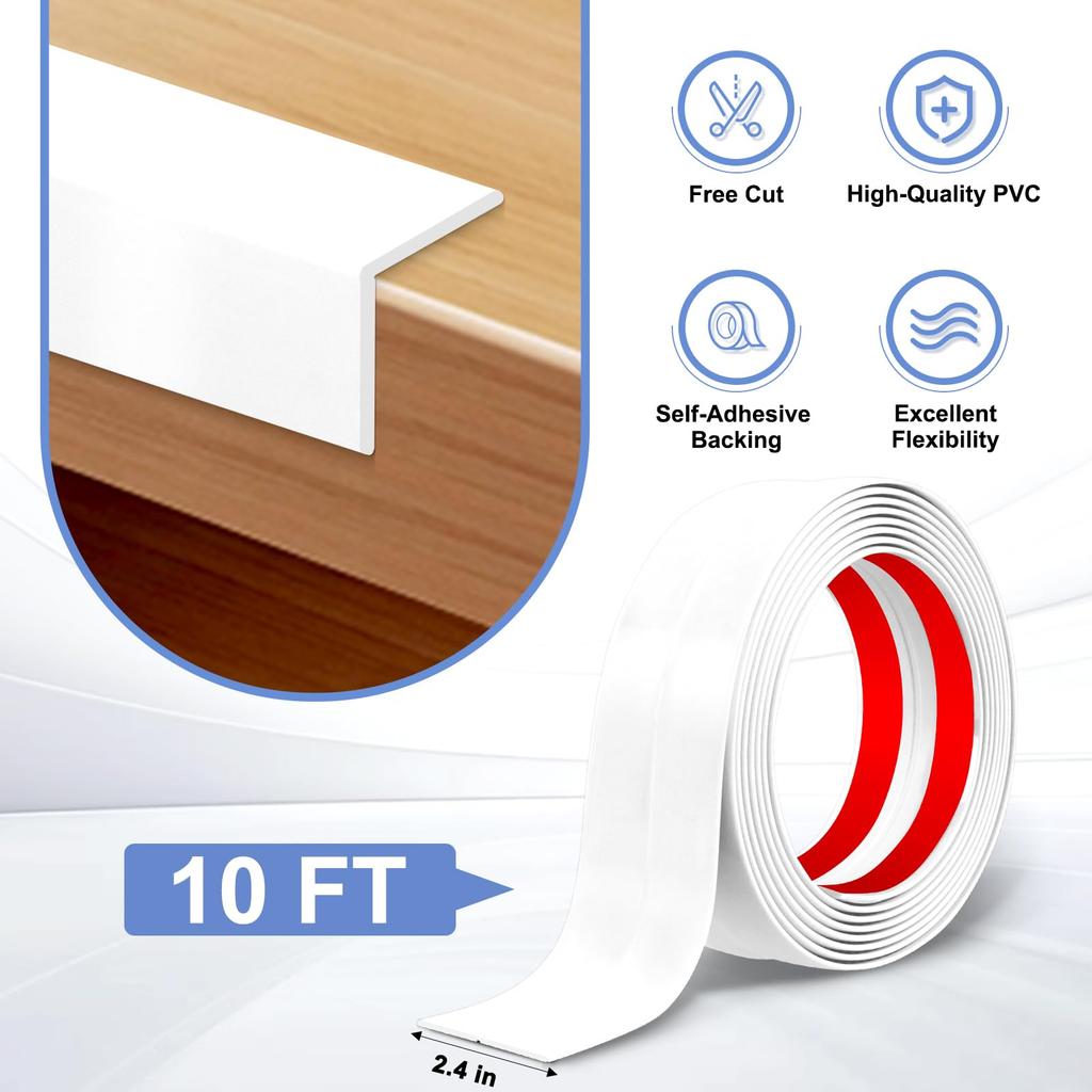 Self-adhesive flexible corner protector White 0.8 inches wide and 40 feet long