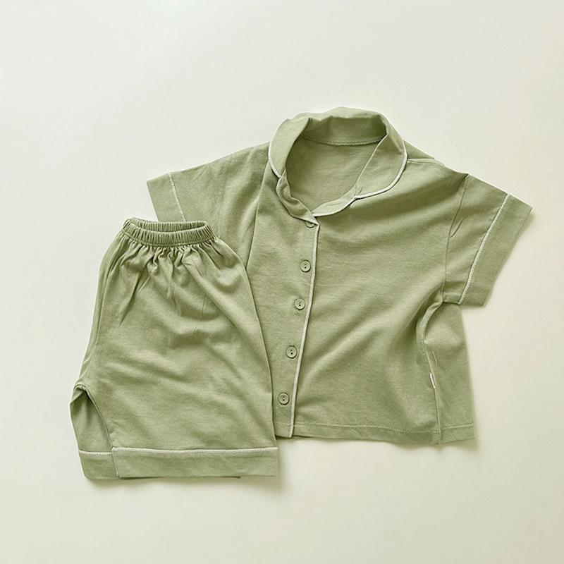 Комплект детской хлопковой пижамы в корейском стиле для всей семьи - Версия с коротким рукавом для девочек и мальчиков