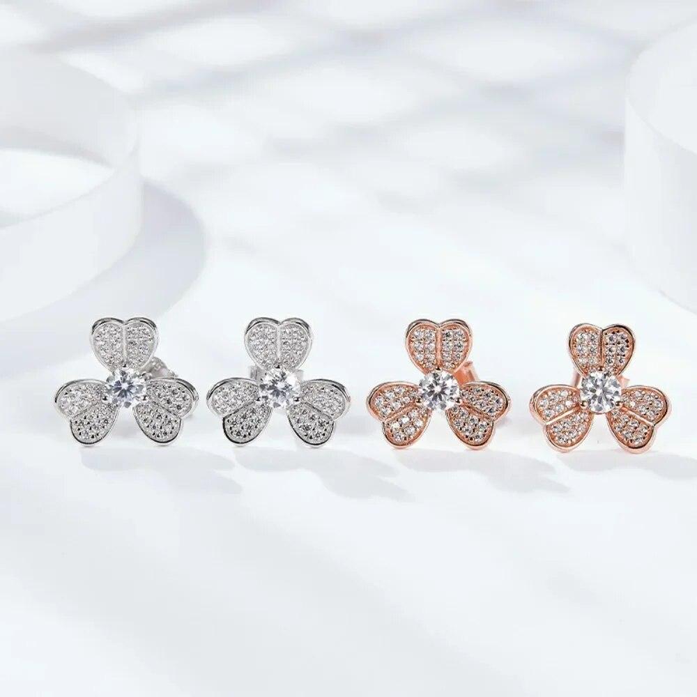 Серьги с муассанитом, белое золото 18 карат, натуральное серебро 925 пробы, серьги с клевером, 0,6 карата, цвет D, VVS1, ясность, ювелирные изделия