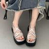 Обувь женская летняя 2024 года, римские сандалии на толстой подошве, плоская подошва, модные босоножки на высоком каблуке, женские с перекрестным ремнем, женская обувь