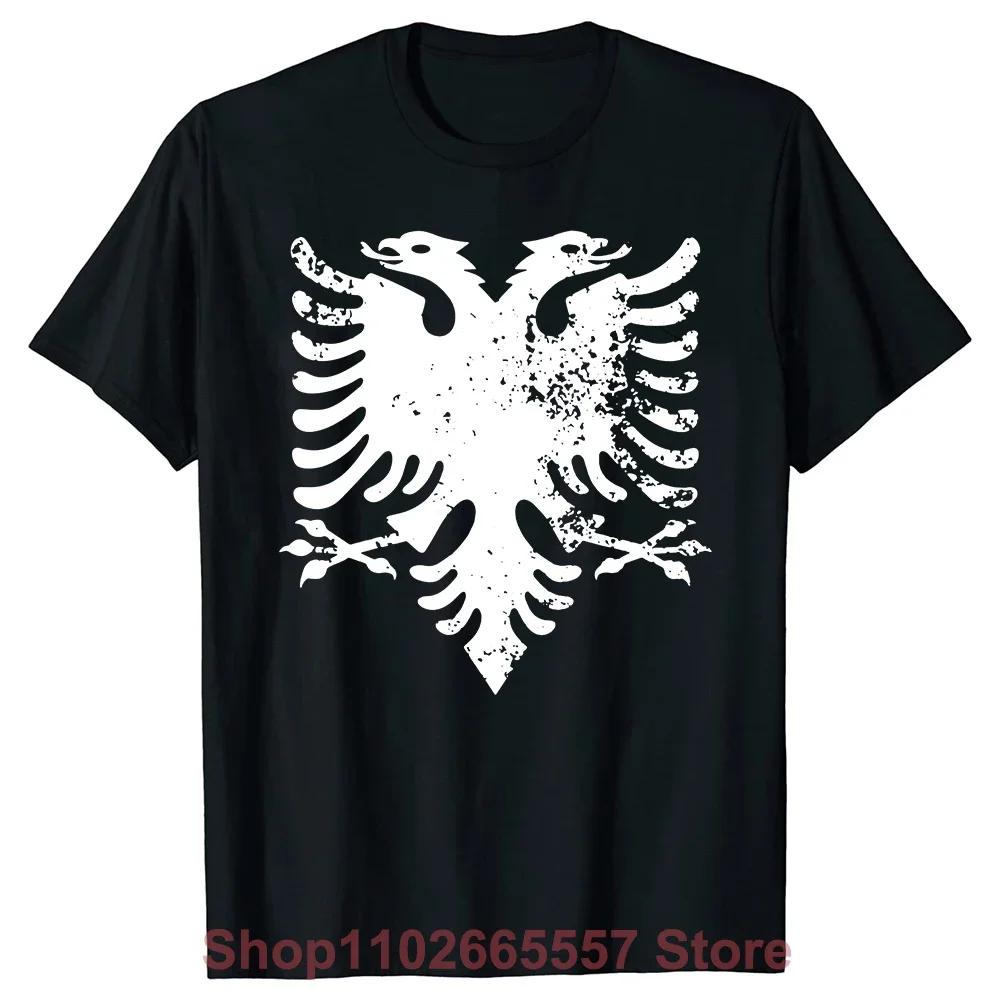 Flag Of Albania Eagle T Shirt 100% Cotton Albanian Pride Tee Tops Round Neck Summer T-shirt Short Sleeve Casual Tshirt Gift