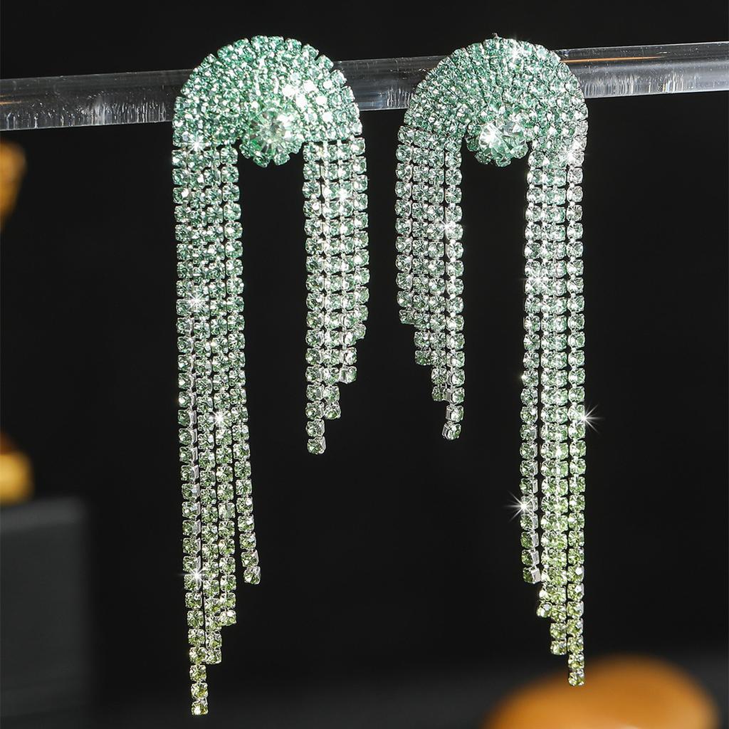 Sparkling Full Diamond Long Tassel Earrings Fashion Temperament Rhinestone Earrings Bridal Earrings Women's Earrings 1 Pair