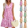 Женские летние платья Свободные сарафаны без рукавов с V-образным вырезом Платье с карманами