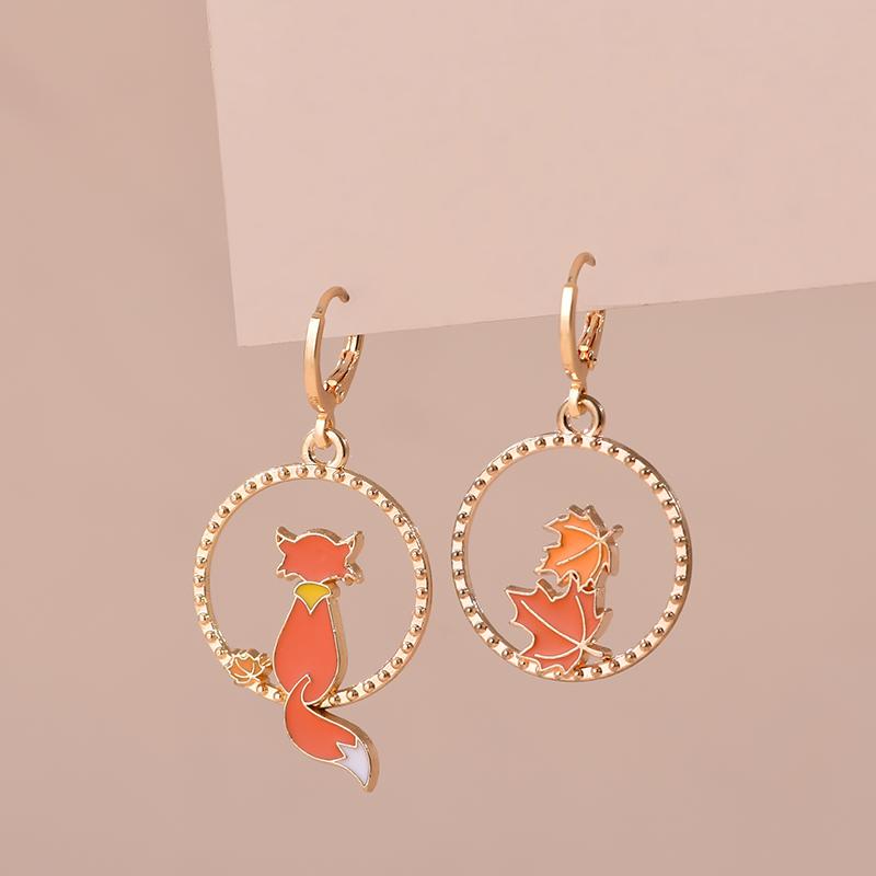 Colorful Aesthetic Animal Cat Rabbit Koi Dragon Earrings For Women Girls Enameled Delicate Gold Color Hoop Earrings Zircon Gift