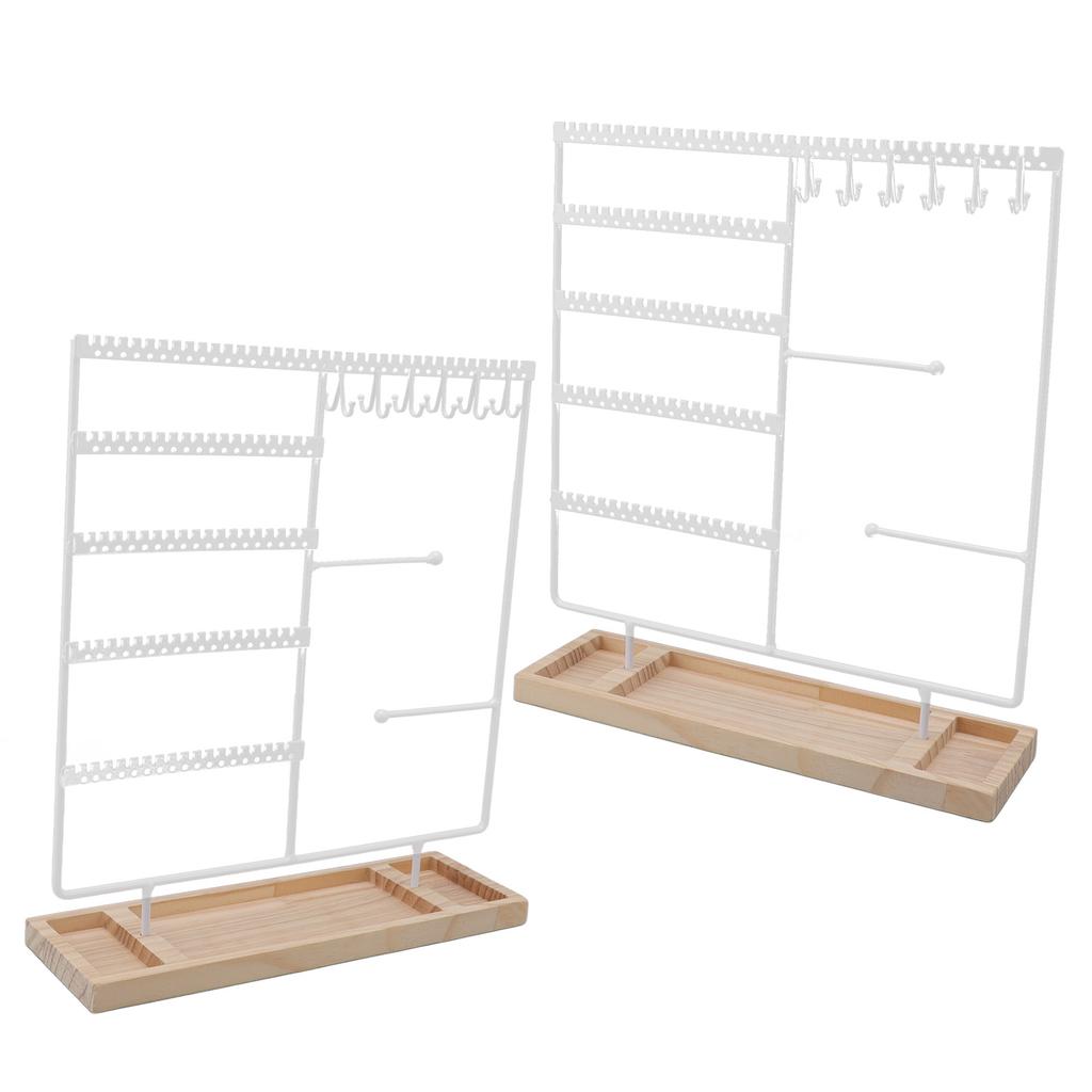 Earrings Hanger Iron 5 Tier 90 Holes 2 Metal Bar Earrings Rack with Wooden Base for Earrings