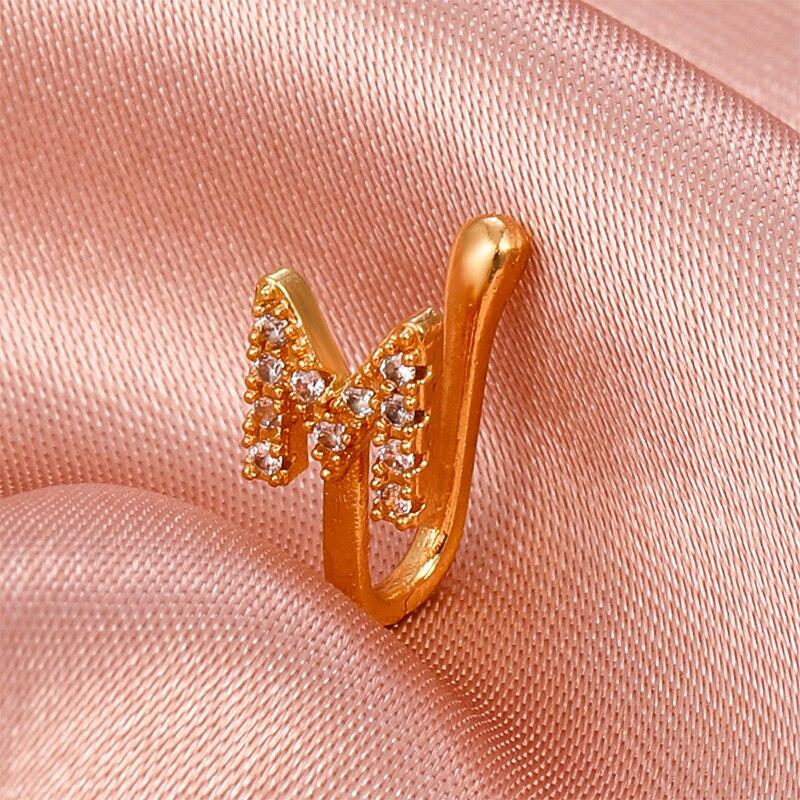 Женское медное кольцо с алфавитом, поддельное кольцо в носу, манжета, не пирсинг, кольцо в носу с надписью, зажим для поддельного пирсинга носа, ювелирные изделия, серьги-манжеты для ушей