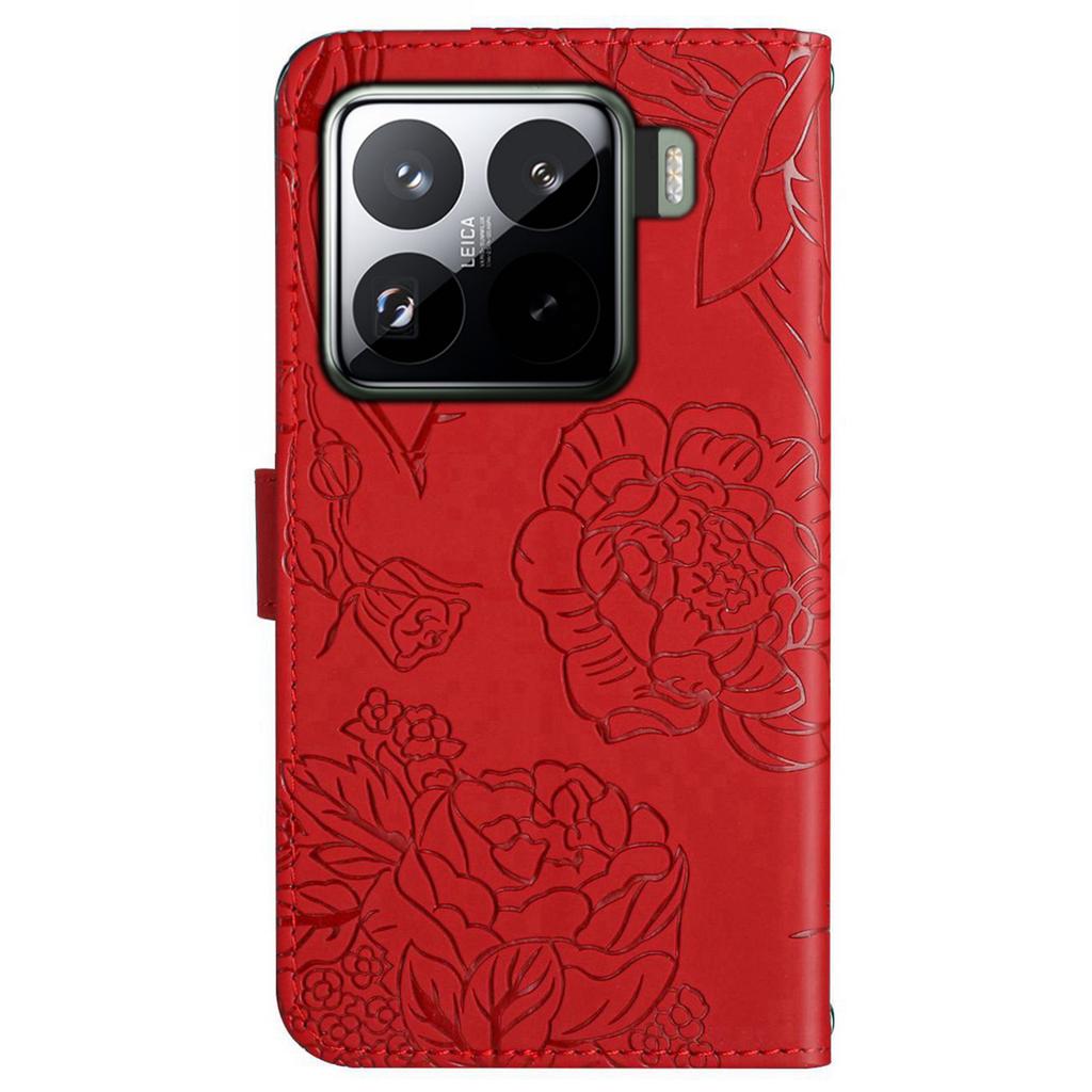 For Xiaomi 15 Pro Case Leather Phone Cover with Strap,Butterfly Flower Imprint