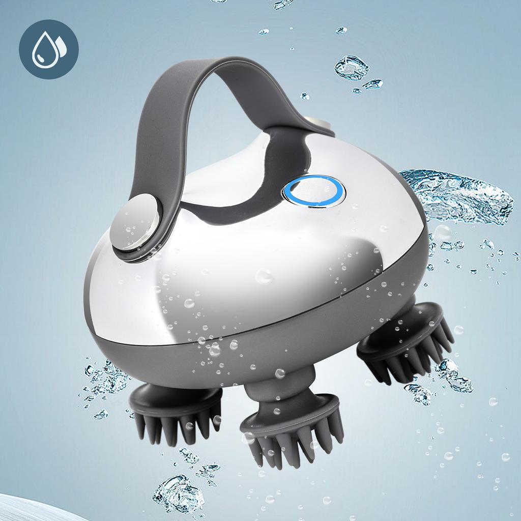 Electric Scalp Massager with 8 Silicone Massage Heads Portable Head Massager IPX7 Waterproof for Hair Growth Stress Relax