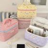 Women Cosmetic Storage Cotton Quilted Bag Simple Bow Knot Lipstic Makeup Organizer Handbag Cute Large Capacity Zipper Bags