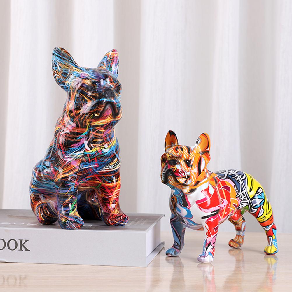 Bulldog Statue Dog Desktop Ornament Funny French Bulldog Figurine Creative Resin Puppy Figurine for Bookshelf Table TV Cabinet