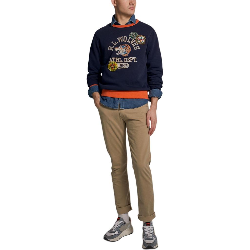 Вышитый логотип Polo Ralph Lauren с изображением головы волка, свободная толстовка с круглым вырезом, мужская толстовка синего цвета 710791603-001