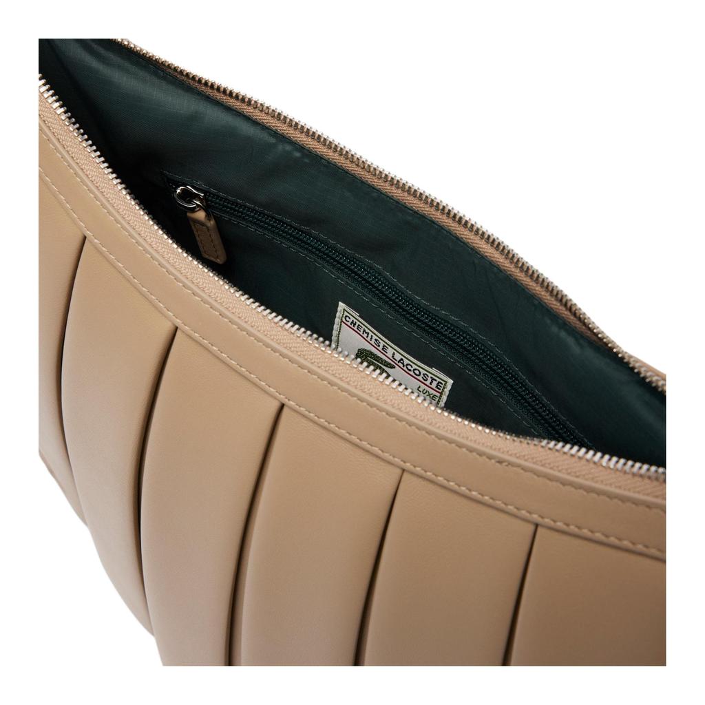 Lacoste Lenglen Brand Logo Silver Hardware Lambskin Shoulder Bag Large Women shoulder bag Beige NU5015DP-C87