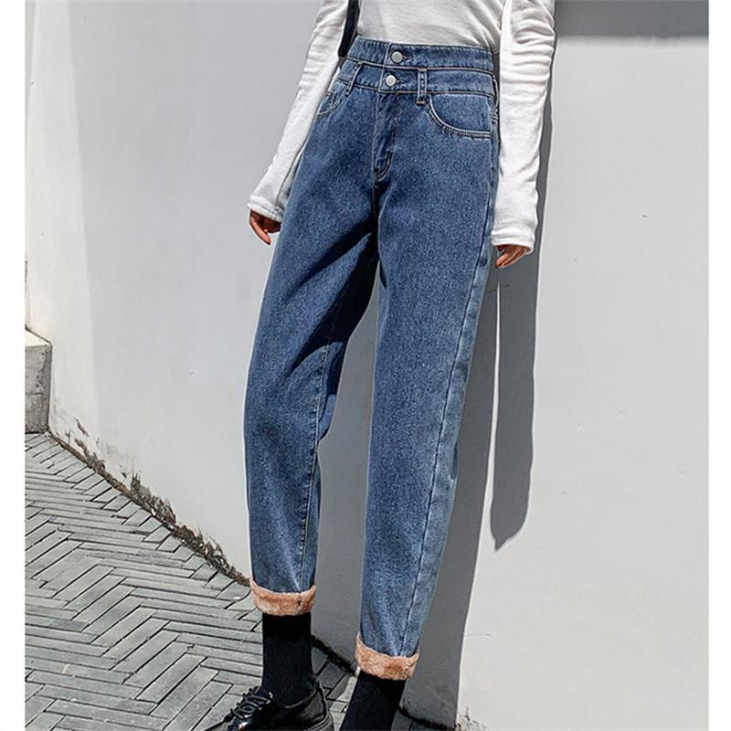 Winter New Fashion Vintage Korean Stytle Womens Jeans High Waist Denim Trousers High Street Harajuku Loose Leisure Straight Pant