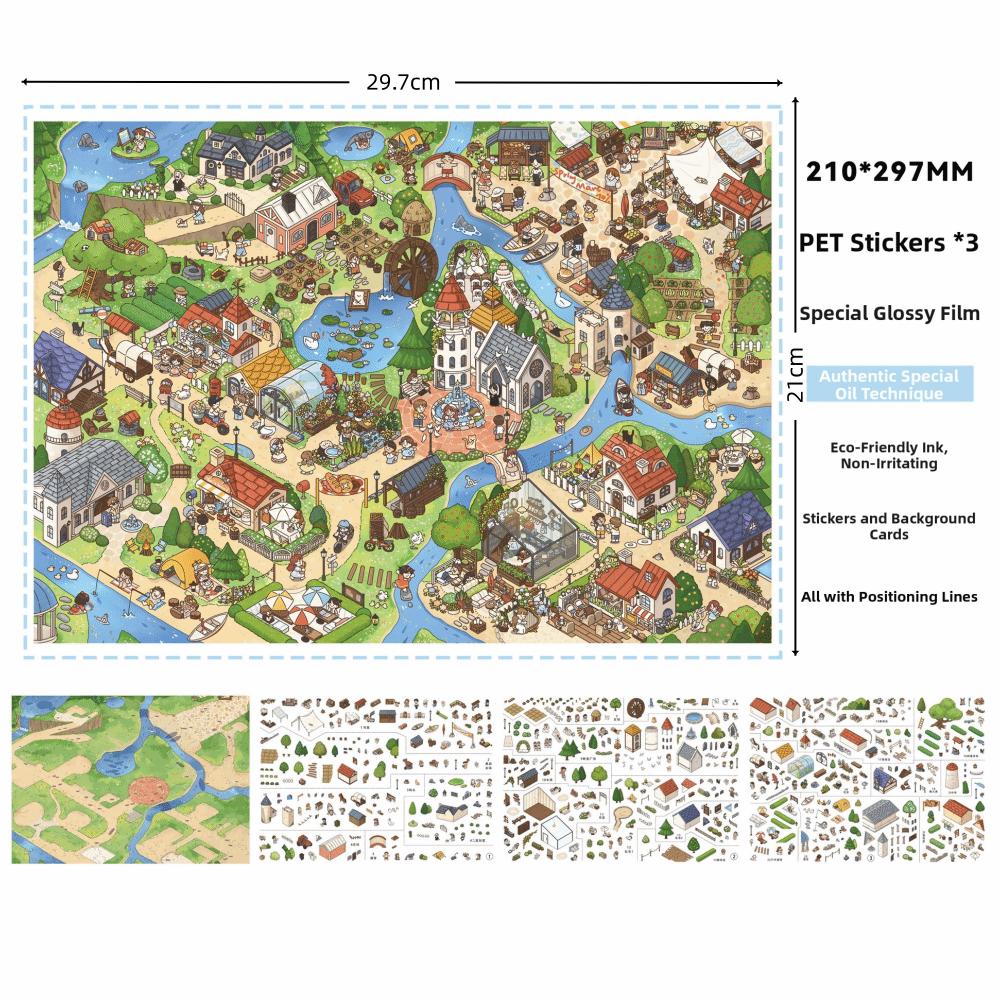 Large Size Mini Scene Stickers PET Die-cut Scrapbook Stickers 3D Stacking Stickers Creative Gifts