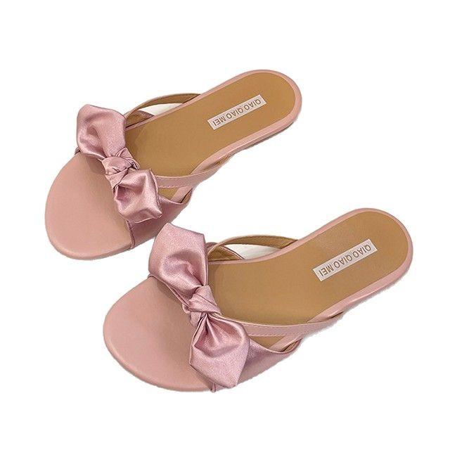 Fashion Fashion Flat Bow Slippers Summer New Round Toe Open Toe Thin Strap Soft Sole Non-slip Wear-resistant Flip-flops