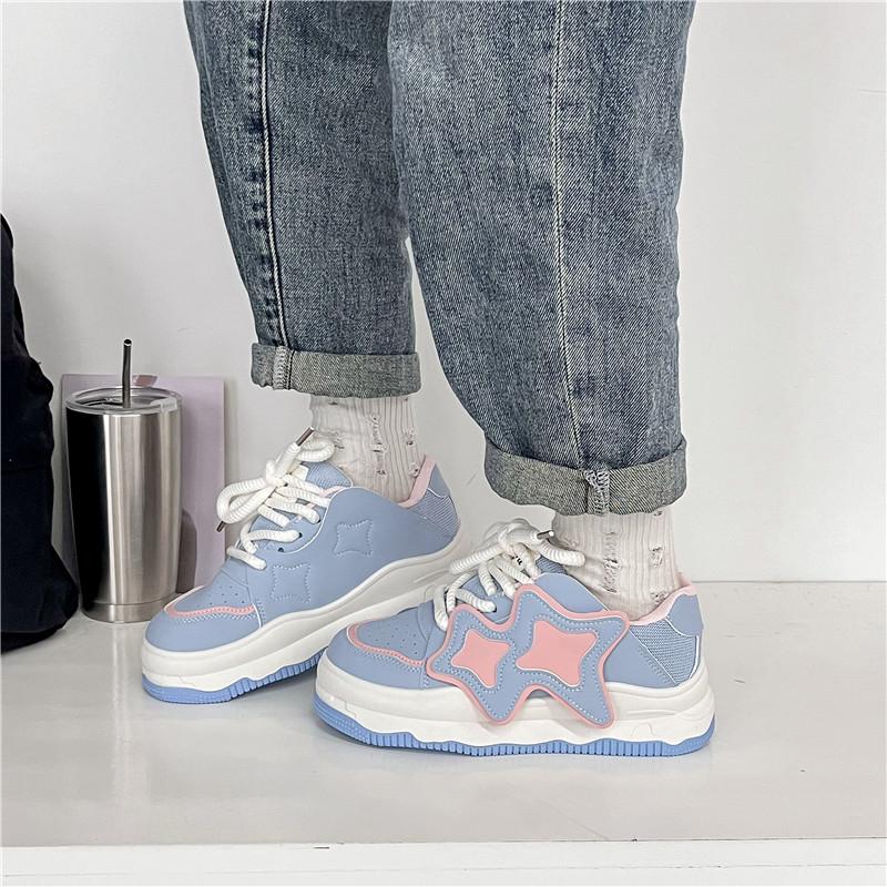 Модные синие белые повседневные спортивные туфли женские летние трендовые кроссовки на платформе студенческие кавайные универсальные туфли с толстой подошвой из вулканизированной стали 36-42