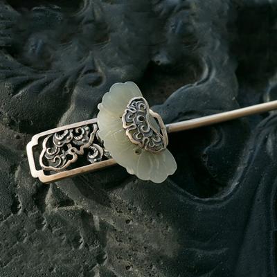 Инкрустированное натуральным белым нефритом Хэтянь украшение для волос, классический винтажный этнический стиль, узор «Благоприятные облака», аксессуар для ханьфу