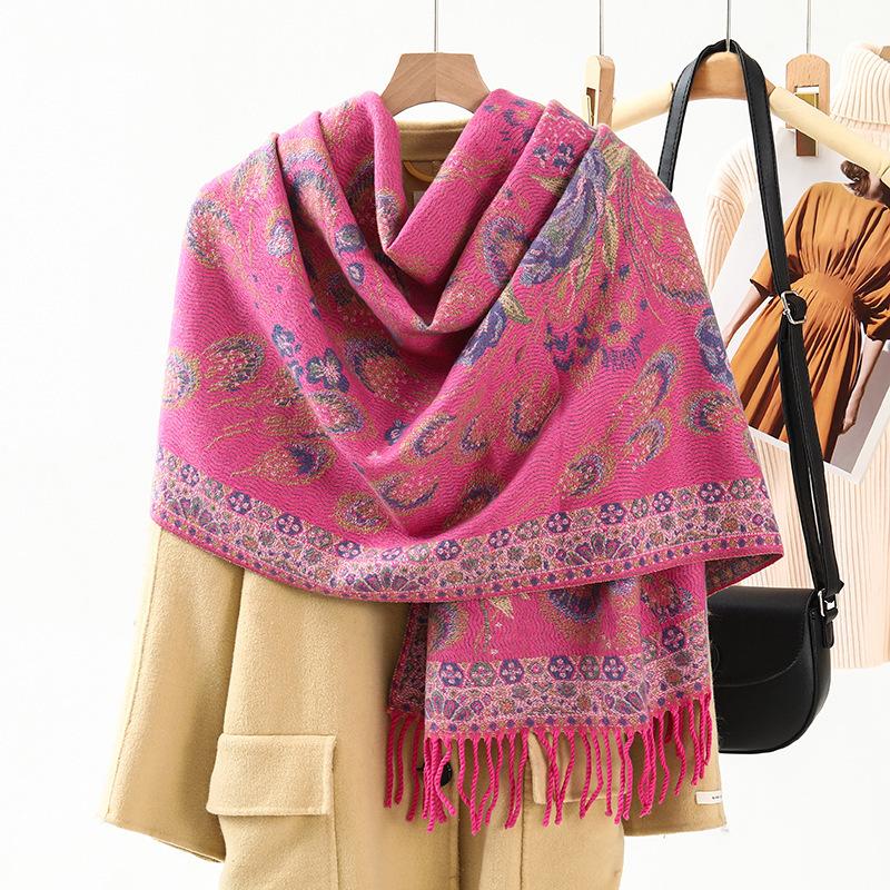 Jacquard Scarf Women's Winter Thickened Warm Ethnic Style Shawl High End New Imitation Cashmere Scarf