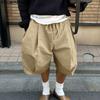 Men Drawstring Elastic Waist Casual Loose Wide Legs Half Pants Shorts