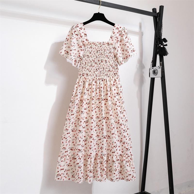 Women's Skirts New Mid-length Skirt Senior Sense of Floral Short-sleeved Dresses Summer Dresses Sweet Dresses