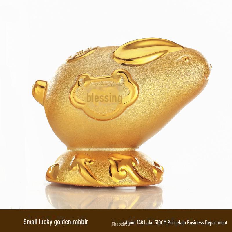 Керамическая копилка с золотым кроликом на удачу - креативный подарок и украшение для дома