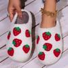 Fashion Winter Strawberry Pattern Women's Cotton Slippers Large Size Home Couple Fluffy Flip-Flops Leisure Plush Warm Flat Sole Slippers